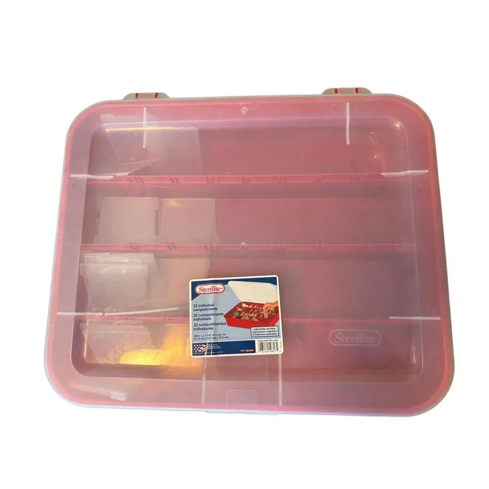 Sterilite 32 Compartment Storage Organizer Red Adjustable Dividers Craft Beads